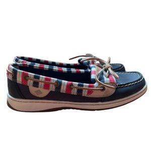 Sperry Top Sider Anglefish Stripe Navy Red Boat Shoe Women’s Size 7.5